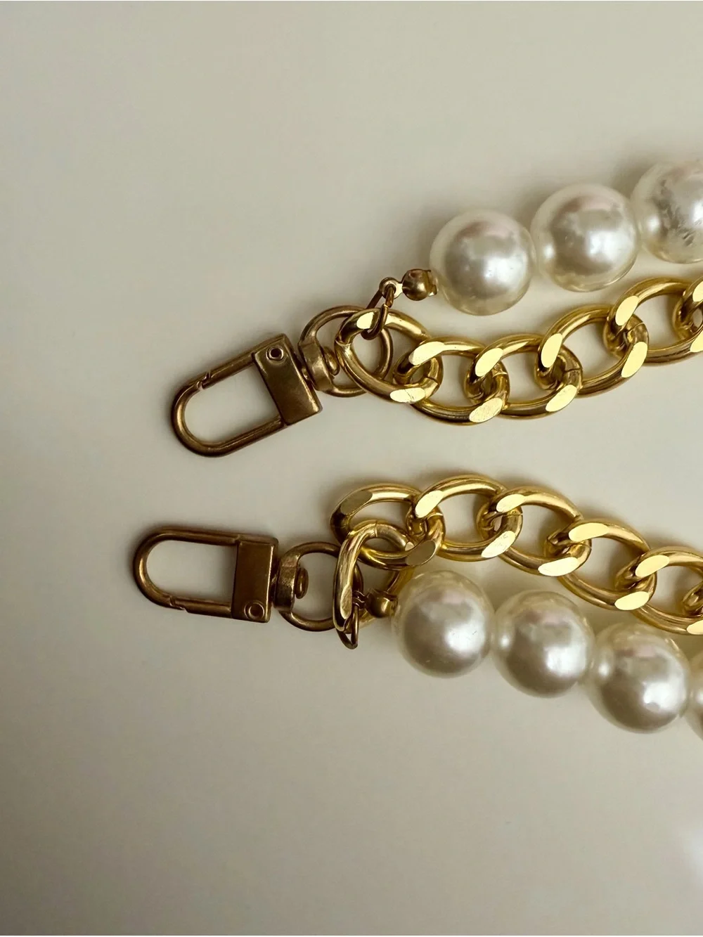 Gold Chain and White Pearl Accent Strap